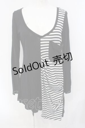 画像: HELL CAT PUNKS / ボーダー切り替えカットソー  ブラック×ホワイト O-25-07-08-034-PU-TO-OW-OS