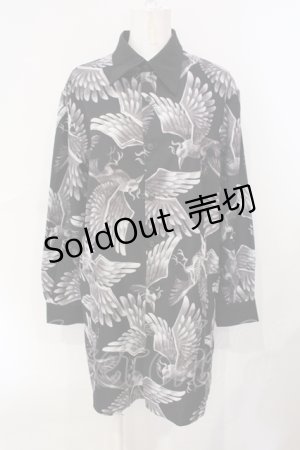 画像: Drug Honey / スケルトン鬼鴉カフスビックシャツ  ブラック O-25-07-08-037-PU-BL-OW-OS