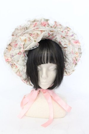 画像: metamorphose / 花柄ハーフボンネット  アイボリー×ピンク O-25-07-10-020-ME-AC-IG-OS