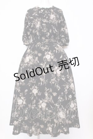 画像: KANEKO ISAO / モノクロローズブーケワンピース  クロ O-25-07-11-028-EL-OP-IG-OS