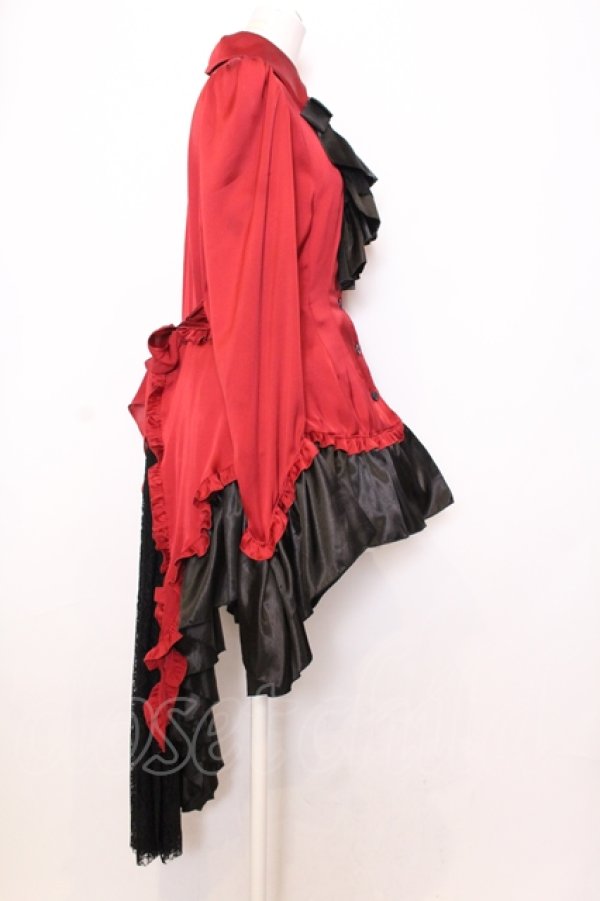 画像3: MARBLE / タイ付きドレープ飾りゴシックエレガンスブラウスワンピース  赤×黒フリル O-25-07-11-050-GO-BL-IG-OS (3)