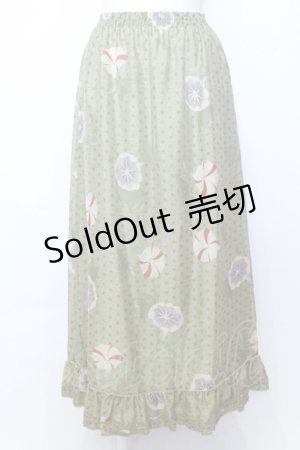 画像: WONDERFUL WORLD / 朝顔柄スカート  グリーン O-25-07-11-057-LO-SK-IG-OS
