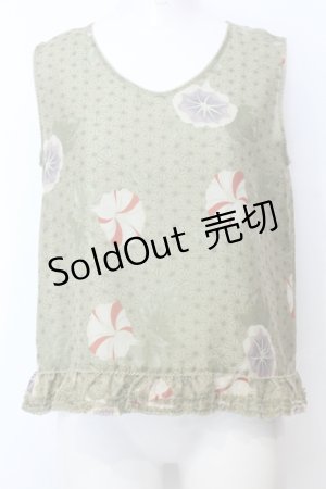 画像: WONDERFUL WORLD / 朝顔ノースリーブブラウス  グリーン O-25-07-11-006-LO-BL-IG-OS