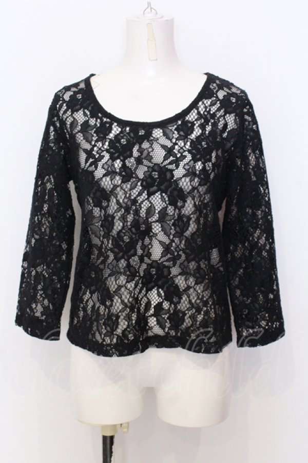 画像1: KANEKO ISAO / レースカットソー  クロ O-25-07-11-011-EL-TO-IG-ZT081 (1)