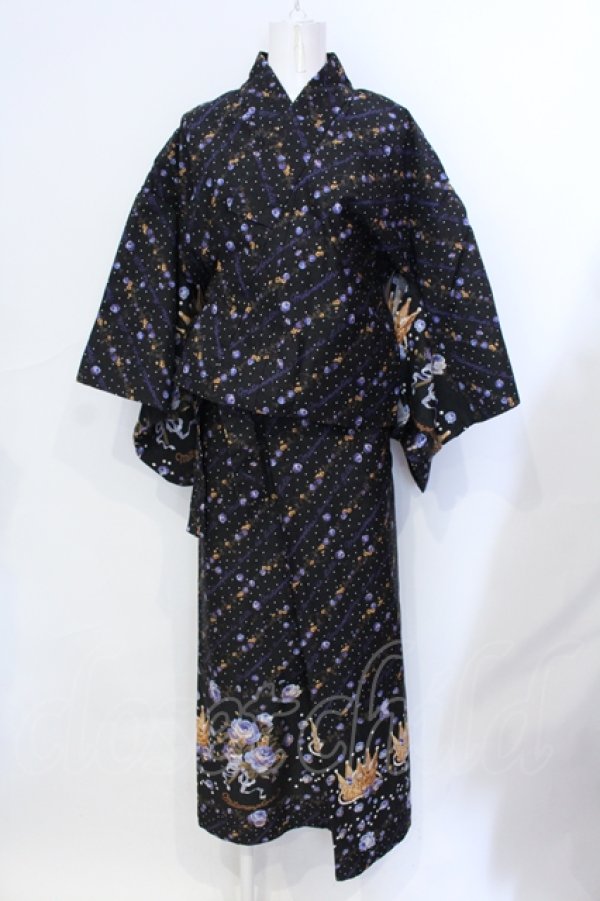 画像1: metamorphose / プリンセスクラウンブーケ浴衣セット  クロ O-25-07-12-001-ME-OP-IG-OS (1)