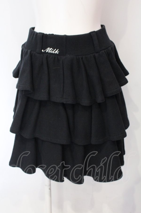 画像1: MILK / ロゴ刺繍スウェットティアードスカート  クロ O-25-07-12-032-ML-SK-IG-OS (1)