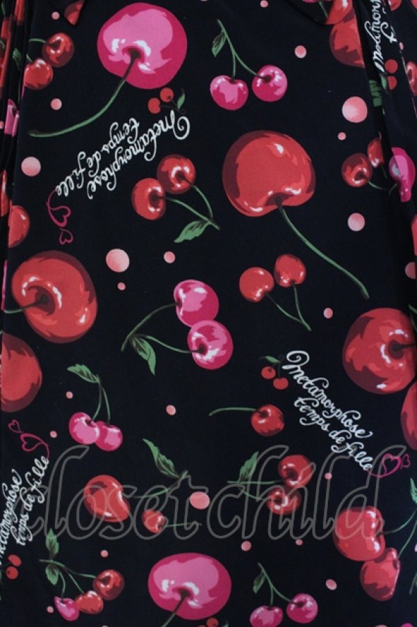 画像2: metamorphose / Vintage Cherry リボン付プリーツスカート（ロイヤルテデシン）  クロ O-25-07-12-005-ME-SK-IG-OS (2)