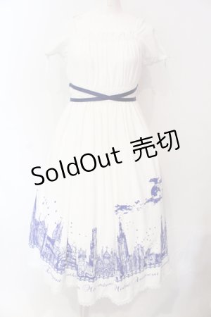 画像: Moi-meme-Moitie / サイレントムーンワンピース（ミディアム丈）  ホワイト×ブルー O-25-07-12-055-MO-OP-OW-OS