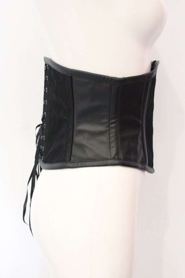 画像2: abilletage / Noir フェイクレザーミニコルセット 4（フルクローズ　56〜58cm） ブラック O-25-07-12-062-GO-TO-OW-OS (2)