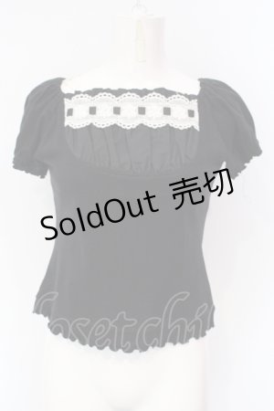 画像: Heart E / はしごバラ柄レースのミニパフＴ 9号 クロ×シロ O-25-07-12-067-LO-TO-OW-OS