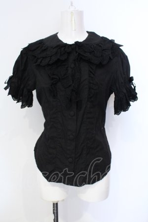 画像: metamorphose / 王冠綿レース半袖ブラウス  クロ O-25-07-12-011-ME-BL-IG-OS