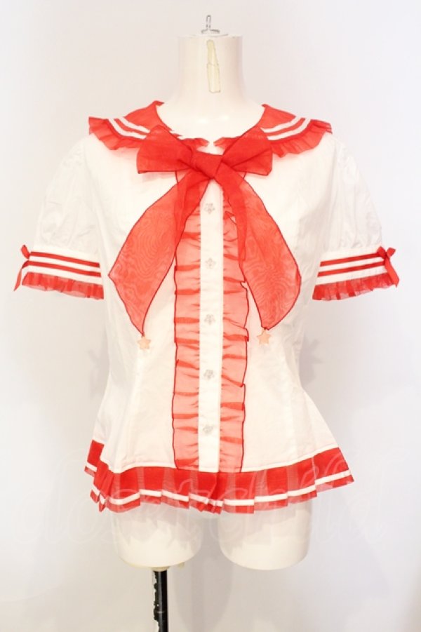 画像1: Angelic Pretty / フェアリーマリンブラウス  シロ×アカ O-25-07-14-040-AP-BL-IG-OS (1)