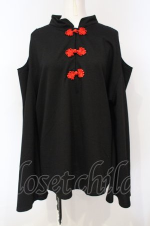 画像: ACDC RAG / オープンショルダーボタンチャイナT  ブラック×レッド O-25-07-14-049-PU-TO-IG-OS