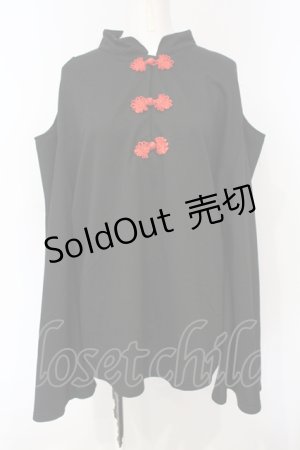画像: ACDC RAG / オープンショルダーボタンチャイナT  ブラック×レッド O-25-07-14-049-PU-TO-IG-ZS