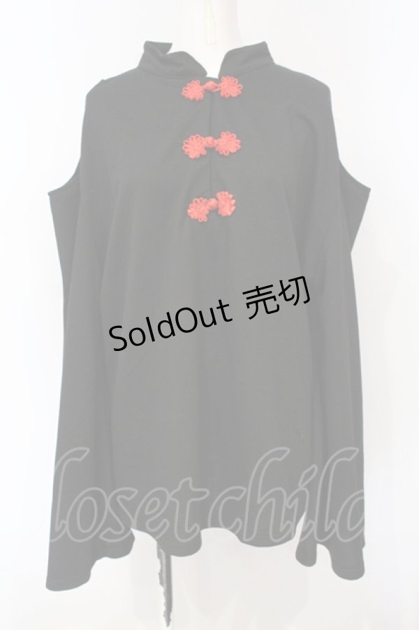 画像1: ACDC RAG / オープンショルダーボタンチャイナT  ブラック×レッド O-25-07-14-049-PU-TO-IG-ZS (1)