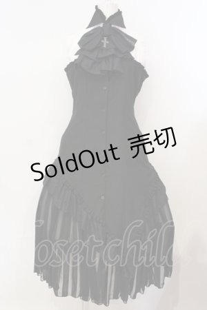画像: MARBLE / ゴシックタイ付コルセット風ブラウスワンピース  ブラック×ホワイト O-25-07-14-015-GO-OP-IG-OS