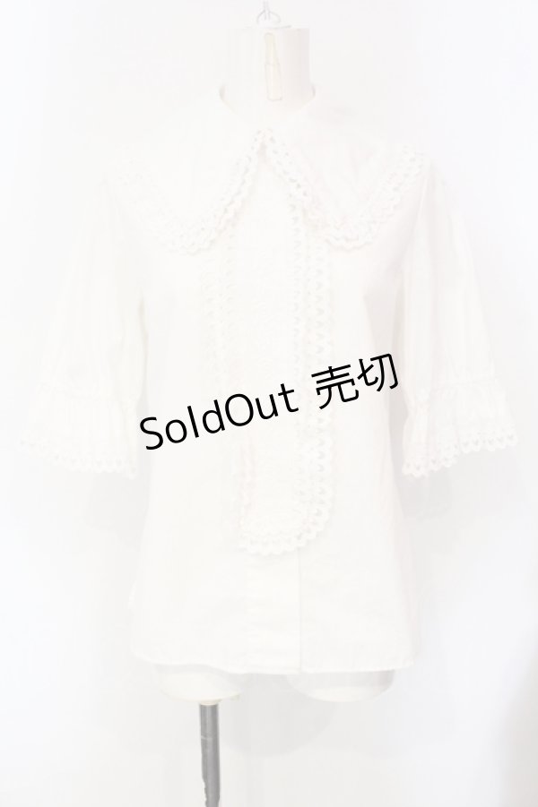 画像1: Moi-meme-Moitie / スカラップコットンレースパフ袖ブラウス 13号 ホワイト O-25-07-15-039-MO-BL-OW-OS (1)