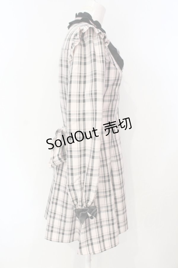 画像2: Secret Honey / スタンドカラーラッフルワンピース  ピンク×クロ O-25-07-15-055-CA-OP-IG-OS (2)