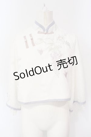 画像: 海外ロリィタ / 刺繍チャイナブラウス  シロ×サックス O-25-07-15-066-LO-BL-IG-ZS