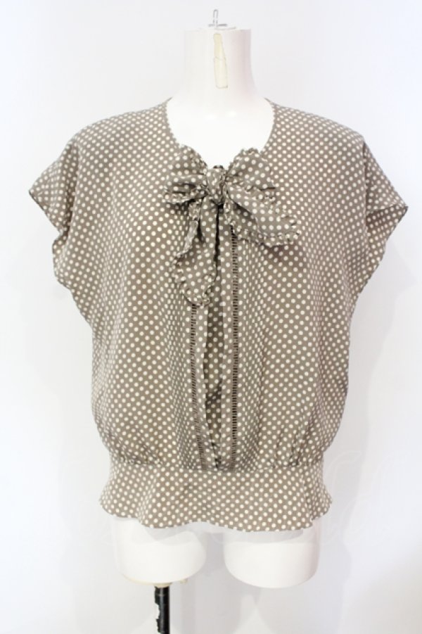 画像1: PINK HOUSE / ドットノースリーブブラウス  グレー O-25-07-15-069-LO-BL-OW-ZI (1)