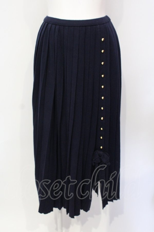 画像1: WONDERFUL WORLD / プリーツニットスカート  ネイビー O-25-07-15-073-LO-SK-IG-ZI (1)