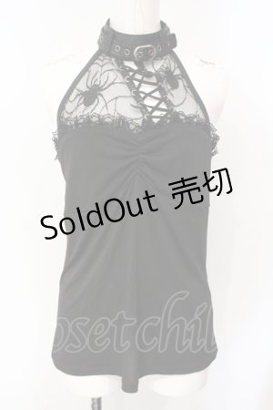 画像: Qutie Frash / ドラゴンサテンメッシュホルターキャミ  ブラック O-25-07-15-112-QU-TO-IG-OS