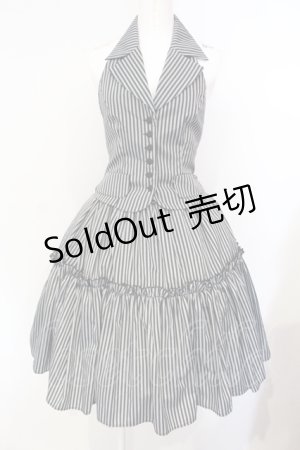 画像: ATELIER PIERROT / ストライプホルターネックベスト+スカートセット  グレー O-25-07-15-013-EL-OP-OW-OS