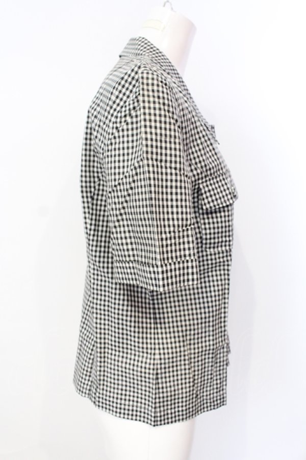 画像2: INGEBORG / ギンガムフラップポケット付半袖シャツ  クロ×シロ O-25-07-17-034-LO-BL-IG-ZT182 (2)