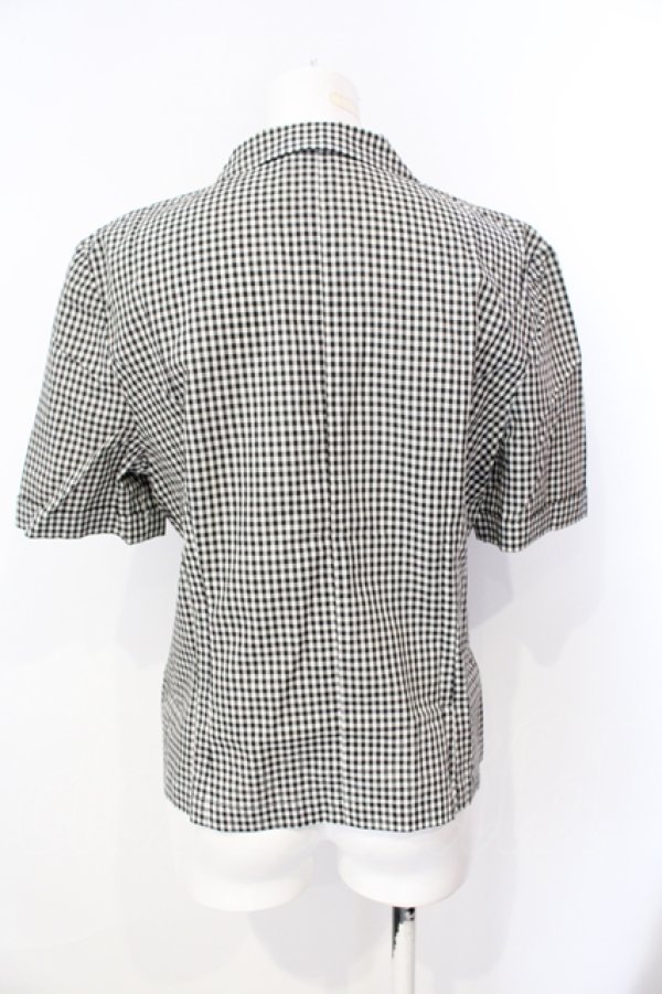 画像3: INGEBORG / ギンガムフラップポケット付半袖シャツ  クロ×シロ O-25-07-17-034-LO-BL-IG-ZT182 (3)