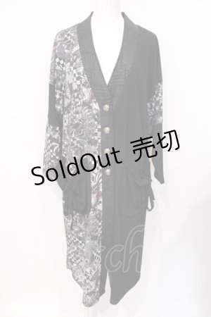 画像: Qutie Frash / 和柄ロングカーデ  ブラック O-25-07-17-048-QU-TO-YM-ZI
