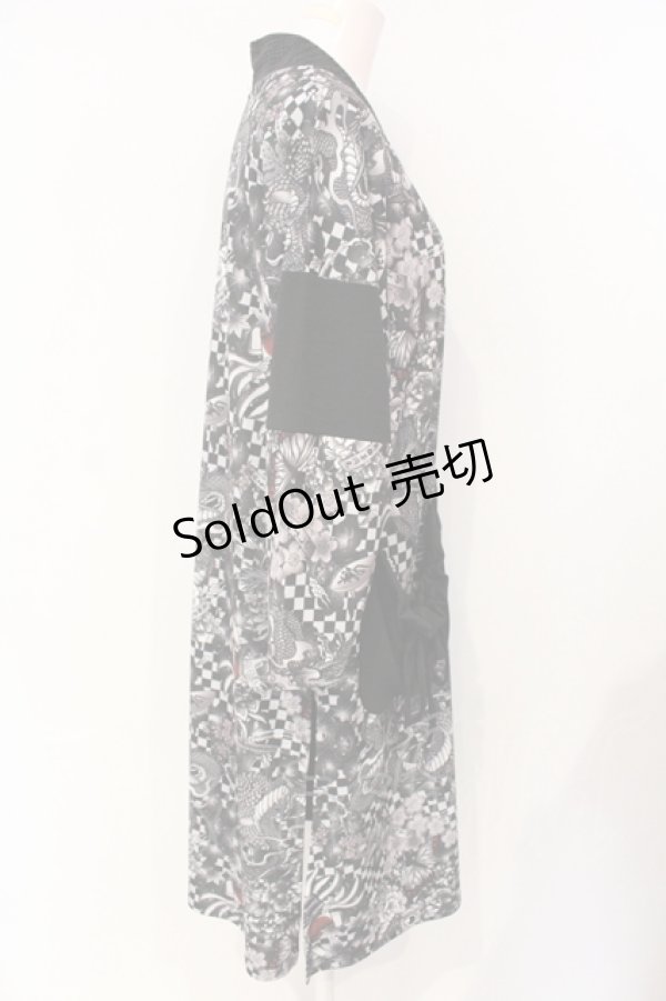 画像2: Qutie Frash / 和柄ロングカーデ  ブラック O-25-07-17-048-QU-TO-YM-ZI (2)