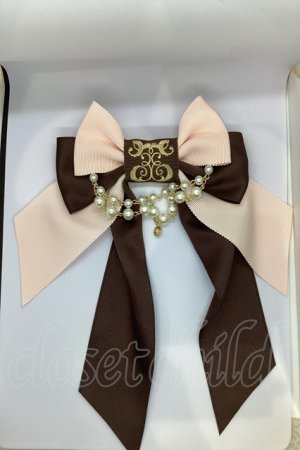 画像: Enchantlic Enchantilly / ロゴ刺繍パールリボンブローチ  ピンク×ブラウン O-25-07-17-1013-LO-ZA-IG-OS