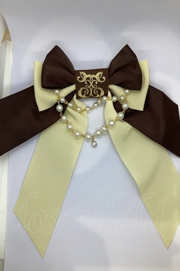 画像1: Enchantlic Enchantilly / ロゴ刺繍パールリボンブローチ  ブラウン×アイボリー O-25-07-17-1014-LO-ZA-IG-ZT168-F003 (1)