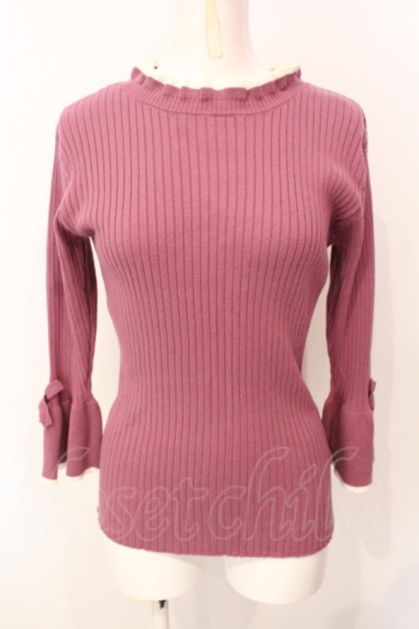 画像1: F&A / 袖口リボン7分袖ニットプルオーバー F パープル O-25-07-17-087-LO-TO-OW-ZT028 (1)