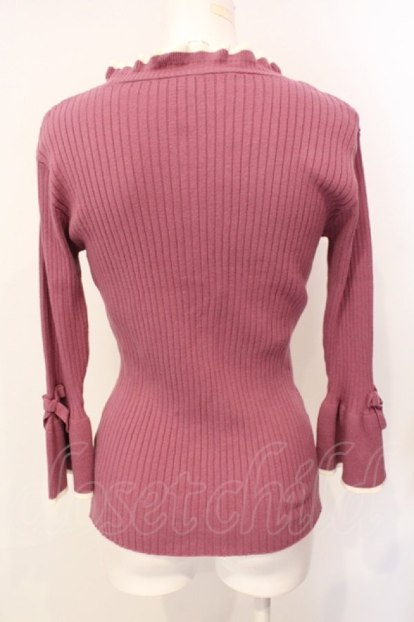 画像2: F&A / 袖口リボン7分袖ニットプルオーバー F パープル O-25-07-17-087-LO-TO-OW-ZT028 (2)