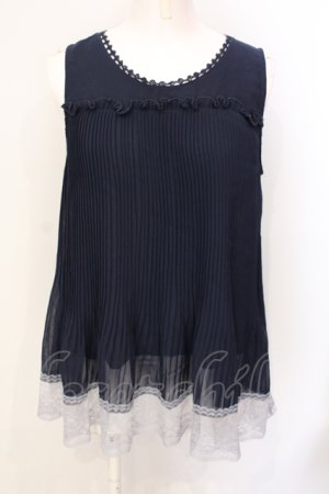 画像: axes femme / プリーツシフォンノースリーブトップス M ネイビー O-25-07-17-091-AX-TO-IG-OS