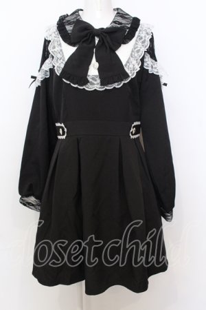 画像: DearMyLove / 袖レース切替ヨークフリルワンピース 3L クロ×シロ O-25-07-18-045-EL-OP-OW-OS