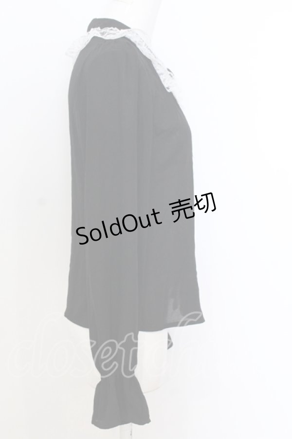 画像2: Ank Rouge / ラッセルレース配色ブラウス M クロ×シロ O-25-07-18-052-CA-BL-OW-OS (2)