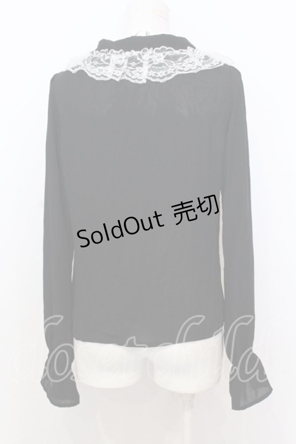 画像3: Ank Rouge / ラッセルレース配色ブラウス M クロ×シロ O-25-07-18-052-CA-BL-OW-OS (3)