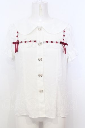 画像: Ank Rouge / はしごレース配色ブラウス M シロ×アカ O-25-07-18-056-CA-BL-OW-OS