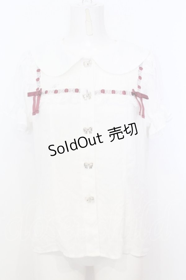画像1: Ank Rouge / はしごレース配色ブラウス M シロ×アカ O-25-07-18-056-CA-BL-OW-OS (1)