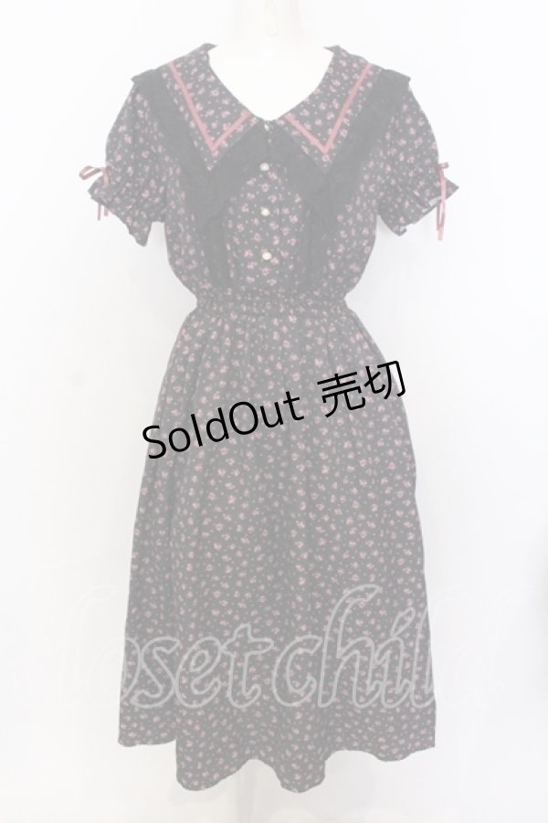 画像1: Ank Rouge / NostalgicFlowerセーラーカラーワンピース M クロ O-25-07-18-082-CA-OP-OW-OS (1)