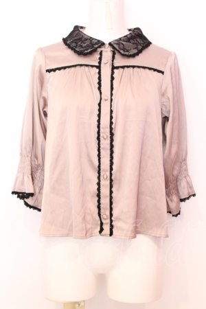 画像: mon lily / レース配色サテンブラウス L ベージュ×クロ O-25-07-18-009-LO-BL-OW-OS