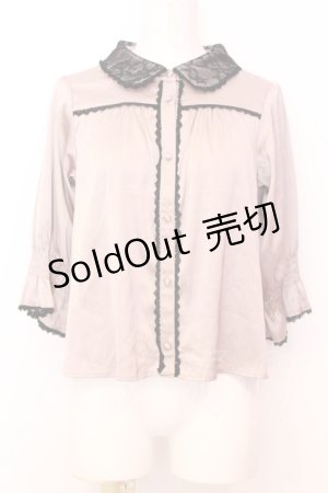 画像: mon lily / レース配色サテンブラウス L ベージュ×クロ O-25-07-18-009-LO-BL-OW-OS
