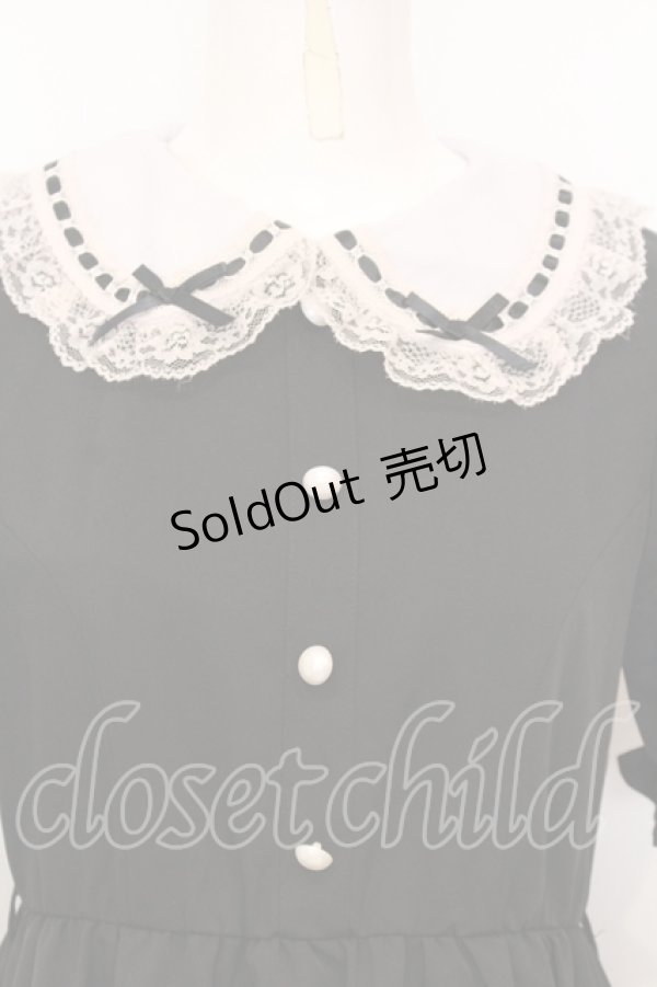 画像2: Ank Rouge / はしごレース丸襟ワンピース M クロ×シロ O-25-07-18-091-CA-OP-OW-OS (2)