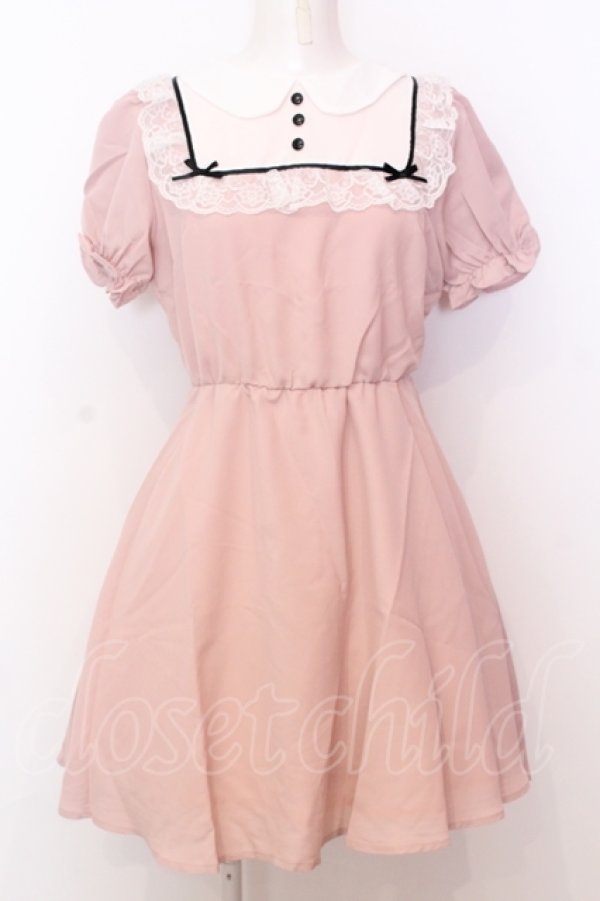 画像1: Honey Cinnamon / リボン配色ワンピース F ピンク×シロ×クロ O-25-07-18-015-LO-OP-OW-ZT508 (1)