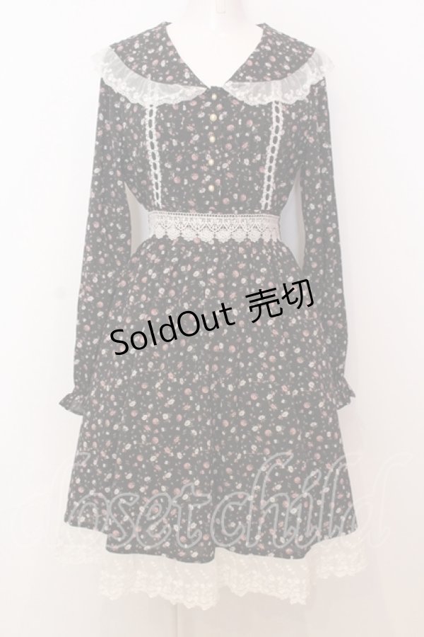 画像1: Honey Cinnamon / はしごレース配色花柄ワンピース F クロ O-25-07-18-020-LO-OP-OW-OS (1)
