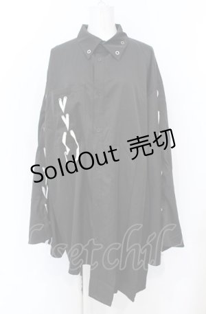 画像: AdaNous / 亜陀那珠 陰陽レースアップシャツ F ブラック O-25-07-21-067-PU-BL-OW-ZY