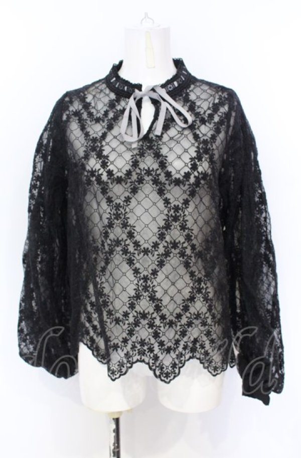 画像1: axes femme / 総レース袖ボリュームブラウス M クロ O-25-07-21-069-AX-BL-OW-ZT220 (1)