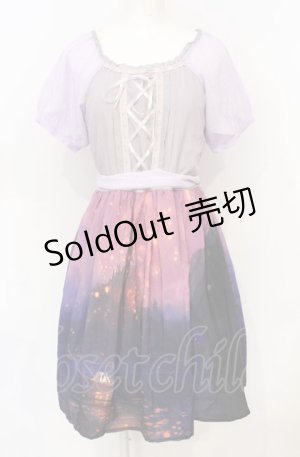 画像: axes femme POETIQUE / パフ袖パネル柄ワンピース M ラベンダー O-25-07-21-073-AX-OP-OW-OS